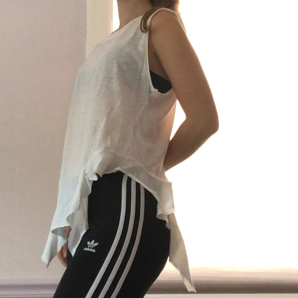 NSF M sleeveless white top with ruffles
